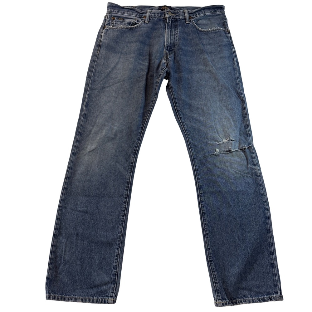 Polo Ralph Lauren Straight Leg Distressed Blue Jeans Men's 33x32 Medium Wash